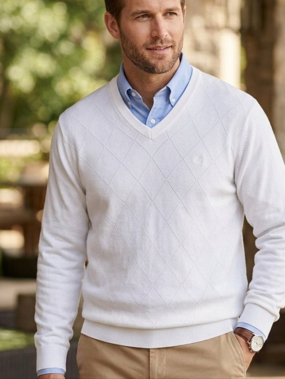 GRAM SLAM men's Vintage white cotton V Neck Sweater size L